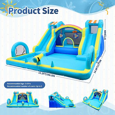 Double Water Slide Inflatable Bounce House, Durable Oxford Kids Jumping Castle with Blower