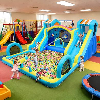 Double Water Slide Inflatable Bounce House, Durable Oxford Kids Jumping Castle with Blower