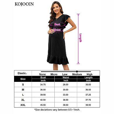 Women's Ruffle Sleeve Tie‑Waist Maternity Casual Dress