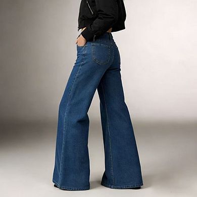 Women High-Rise Ultra Wide Leg Jeans Denim Flared Pants
