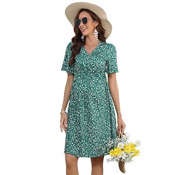 Women's Surplice V‑Neck Flutter Sleeve Maternity Casual Dress