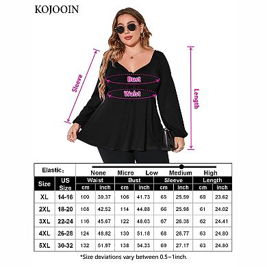 Plus Size Drawstring Bust Long Sleeve Peplum Top