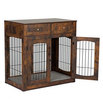 40 Inch Wooden Dog Crate Furniture, Heavy Duty Indoor Kennel with 2 Storage Drawers