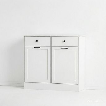Wooden Tilt Out Trash Can Cabinet, 20Gal Dual Bin Hidden Waste Storage Cabinet for Home Kitchen Use