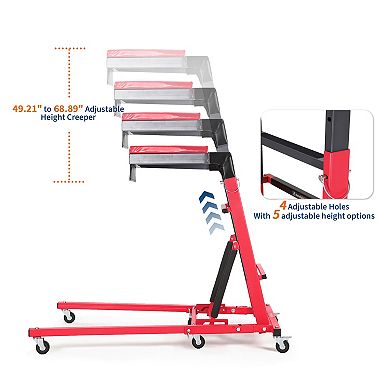 400LBS Height Adjustable . Foldable Mechanic Repair Creeper with 6 Swivel Wheels for Garage