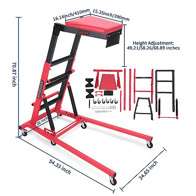 400LBS Height Adjustable . Foldable Mechanic Repair Creeper with 6 Swivel Wheels for Garage