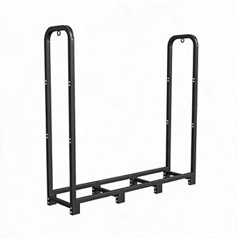 Heavy Duty Firewood Storage Rack, Matte Black Adjustable Steel Log Organizer for Indoor Outdoor Use