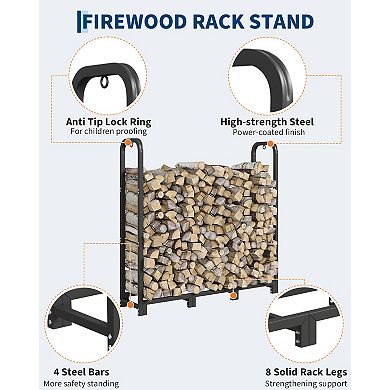 Heavy Duty Firewood Storage Rack, Matte Black Adjustable Steel Log Organizer for Indoor Outdoor Use