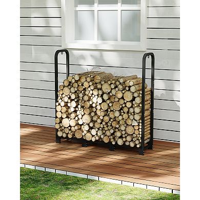 Heavy Duty Firewood Storage Rack, Matte Black Adjustable Steel Log Organizer for Indoor Outdoor Use