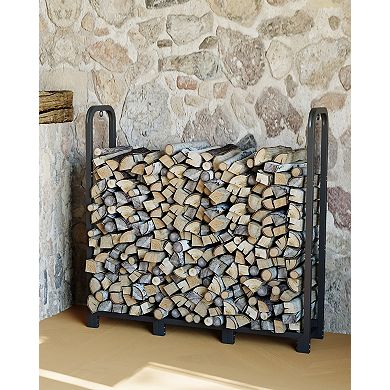 Heavy Duty Firewood Storage Rack, Matte Black Adjustable Steel Log Organizer for Indoor Outdoor Use