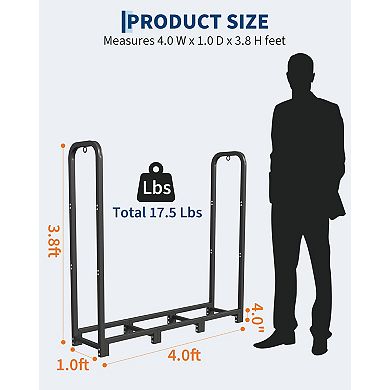 Heavy Duty Firewood Storage Rack, Matte Black Adjustable Steel Log Organizer for Indoor Outdoor Use