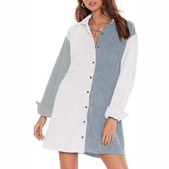 Women's Color Block Corduroy Shirt Dress with Belt