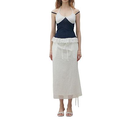 Women's Polka Dot Halter Cami Top Ruffle Hem Sleeveless Blouse Summer Top