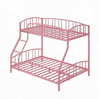 Twin Over Full Metal Bunk Bed, Durable Heavy Duty Steel Frame, Sturdy Arched Guardrail & Ladder