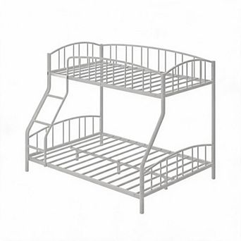 Twin Over Full Metal Bunk Bed, Durable Heavy Duty Steel Frame, Sturdy Arched Guardrail & Ladder