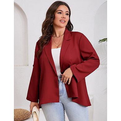 GlowSol Womens Plus Size Long Sleeve Lapel Collar Draped Open Front Flowy Work Office Blazers