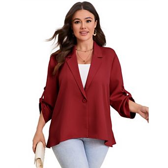 GlowSol Womens Plus Size Long Sleeve Lapel Collar Draped Open Front Flowy Work Office Blazers