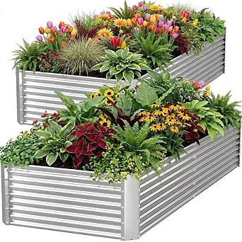 2 Pack 6 x 3 ft Galvanized Steel Raised Garden Bed, Outdoor Metal Planter Box for Vegetables,Flowers