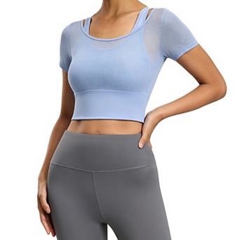 Women's Mesh Short Sleeve Workout Crop Top Yoga Shirt for Running