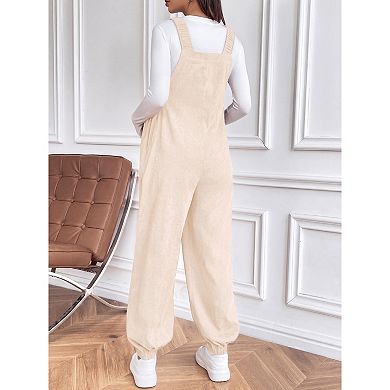 Women Maternity Overalls Casual Loose Button Side Corduroy Jumpsuit
