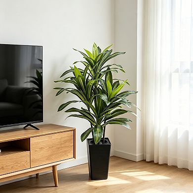Artificial Plants Dracaena Tree, Large Artificial Plants Indoor with White Tall Planter