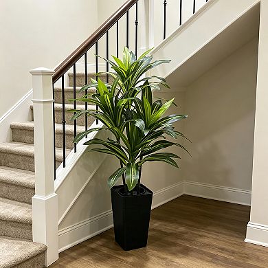 Artificial Plants Dracaena Tree, Large Artificial Plants Indoor with White Tall Planter