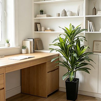 Artificial Plants Dracaena Tree, Large Artificial Plants Indoor with White Tall Planter