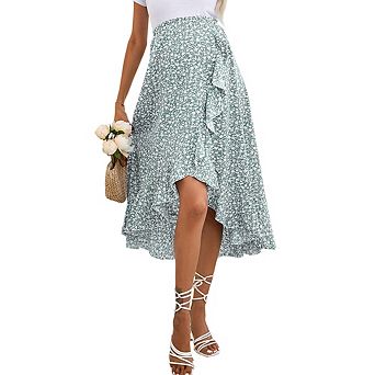 Women's Floral Ruffle Split Maternity Midi Skirt