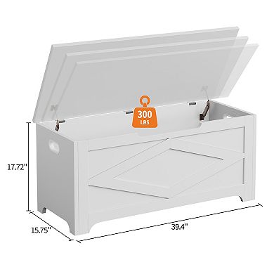 Large Wooden Storage Chest Bench, Multipurpose Farmhouse Organizer for Entryway