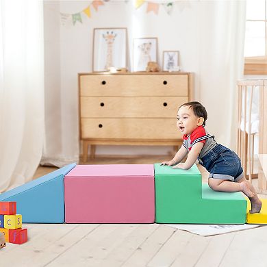 Indoor Soft Foam Climbing Playset Modular Play Blocks for Kids Crawling Sliding Activity Game
