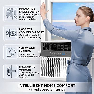 U-Shaped Smart Inverter Window Air Conditioner, 8,000 BTU Ultra Quiet, Energy Efficient AC