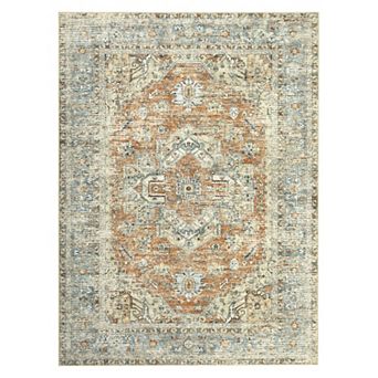 Fashionwu Vintage Rug Soft Washable Durable Non Slip Easy Care Carpet for Living Room Bedroom