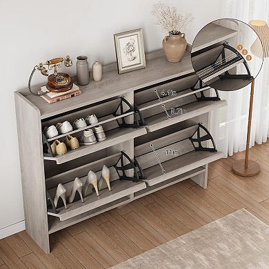 Entryway Shoe Cabinet 4 Flip Drawer Wooden Shoe Storage Organizer with Adjustable Shelves