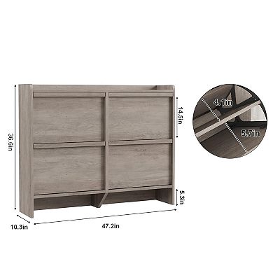 Entryway Shoe Cabinet 4 Flip Drawer Wooden Shoe Storage Organizer with Adjustable Shelves