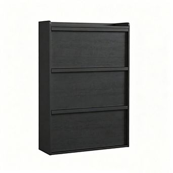 3-Drawer Flip-Down Shoe Storage Cabinet with Adjustable Shelves, Slim Wooden Entryway Organizer