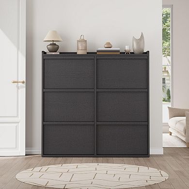 6 Flip Drawer Wooden Shoe Cabinet with Adjustable Shelf, Entryway & Hallway Storage Organizer