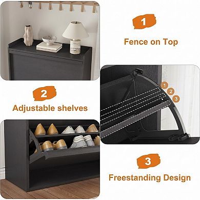 6 Flip Drawer Wooden Shoe Cabinet with Adjustable Shelf, Entryway & Hallway Storage Organizer