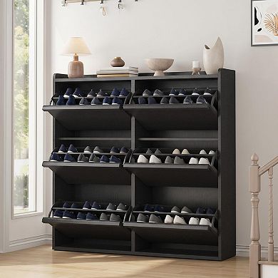 6 Flip Drawer Wooden Shoe Cabinet with Adjustable Shelf, Entryway & Hallway Storage Organizer