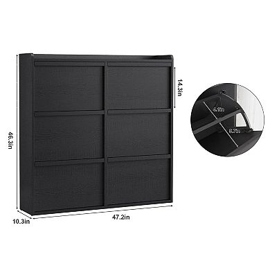 6 Flip Drawer Wooden Shoe Cabinet with Adjustable Shelf, Entryway & Hallway Storage Organizer