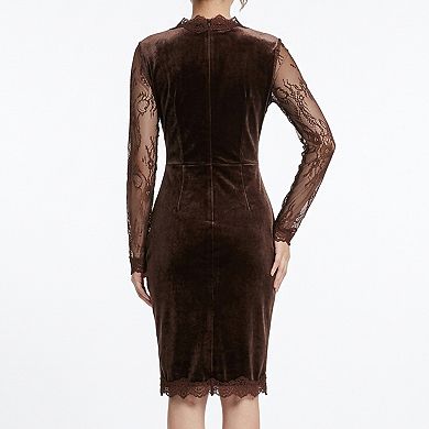 Women Lace Mesh Long Sleeve Wedding Party Dress