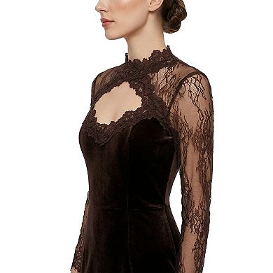 Women Lace Mesh Long Sleeve Wedding Party Dress