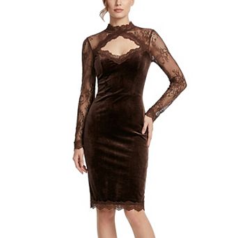 Women Lace Mesh Long Sleeve Wedding Party Dress