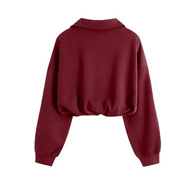 Women's Mock Neck Sweatshirt Half Zip Pullover Cropped Sweatshirts Drawstring Top