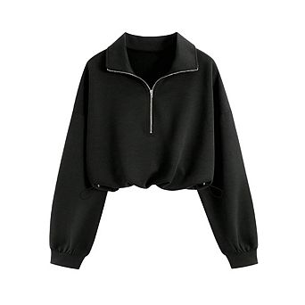 Women's Mock Neck Sweatshirt Half Zip Pullover Cropped Sweatshirts Drawstring Top