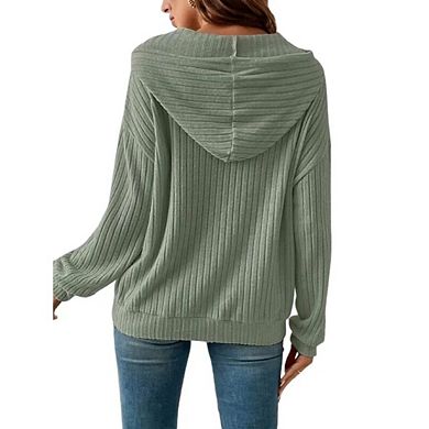 Women Oversized Hoodies Casual Long Sleeve Textured Knit Drawstring Pullover Sweatshirts with Pocket