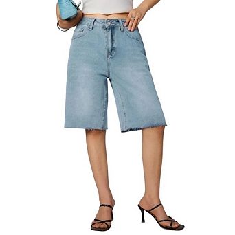 Women Jorts Baggy Jeans Knee Length Mid-Low Waisted Denim Shorts