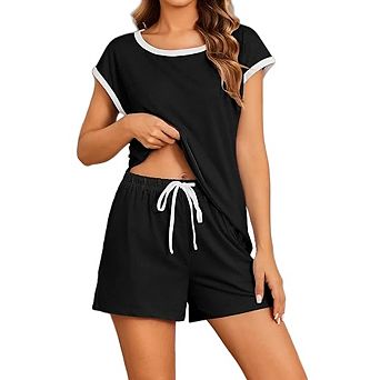 Women Outfits Crew Neck Short Sleeve Matching Lounge Sets with Pockets