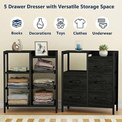 5-Drawer Mobile File Cabinet with Open Storage Shelf Fabric Lateral Filing Cabinet for Home Office