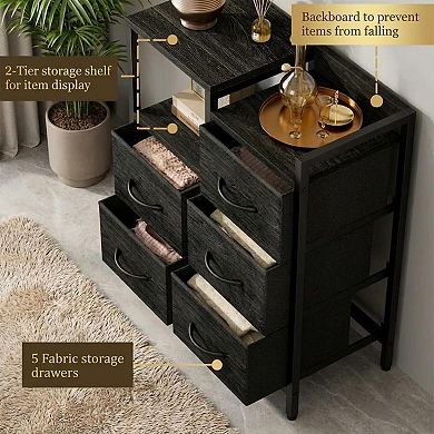 5-Drawer Mobile File Cabinet with Open Storage Shelf Fabric Lateral Filing Cabinet for Home Office