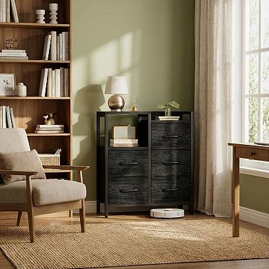 5-Drawer Mobile File Cabinet with Open Storage Shelf Fabric Lateral Filing Cabinet for Home Office
